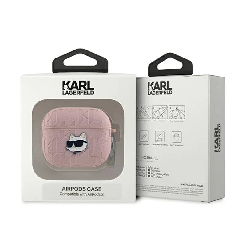 Karl Lagerfeld Monogram Choupette Head – AirPods 3 dėklas (rožinis)
