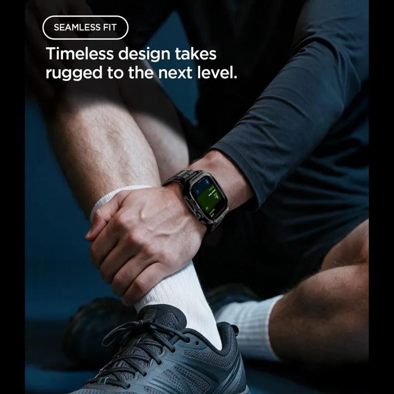 Spigen Rugged Armor Pro – dirželis su dėklu, skirtas „Apple Watch 12“ (46 mm), matinė juoda
