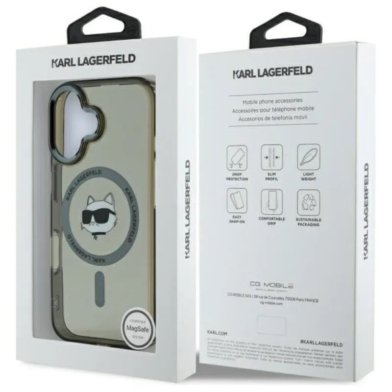 Karl Lagerfeld IML Metal Choupette Head MagSafe – dėklas, skirtas iPhone 16 Plus (juodas)