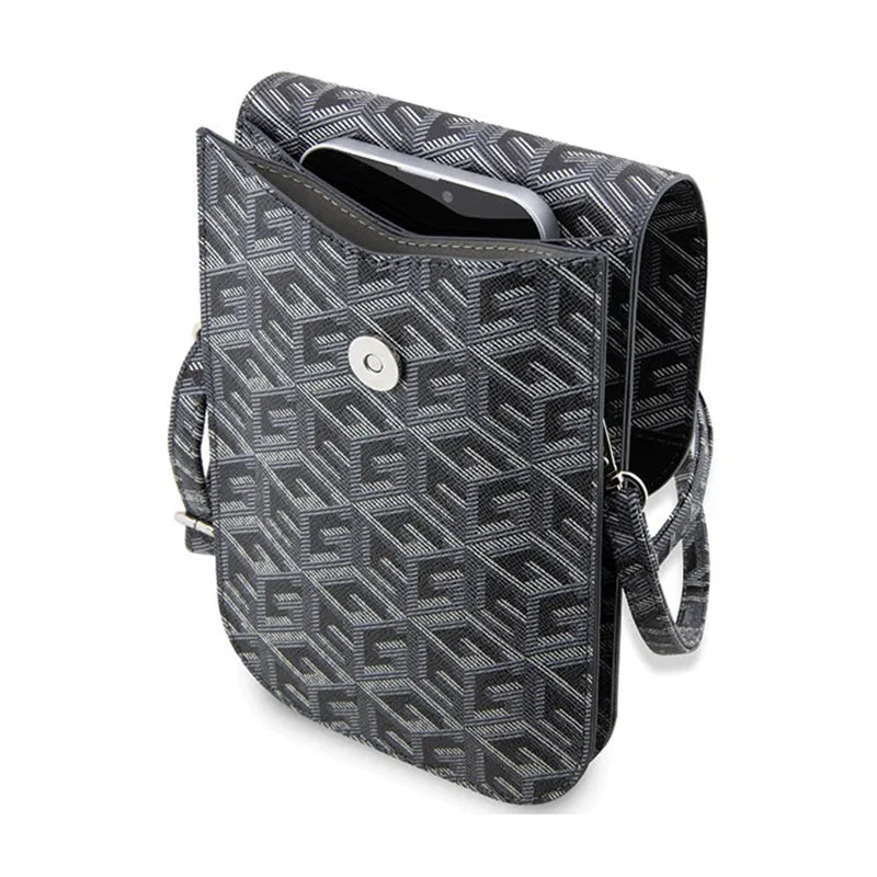 Telefono krepšys Guess GCube Stripe – krepšys su išmaniojo telefono skyriumi (juodas)