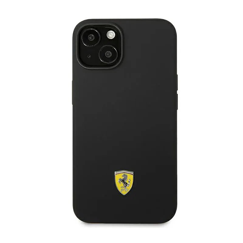 Ferrari Silicone Metal Logo – dėklas iPhone 14 (juodas)