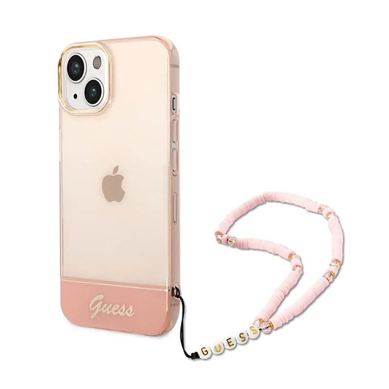 Guess Translucent Pearl Strap - dėklas, skirtas iPhone 14 Plus (rožinis)