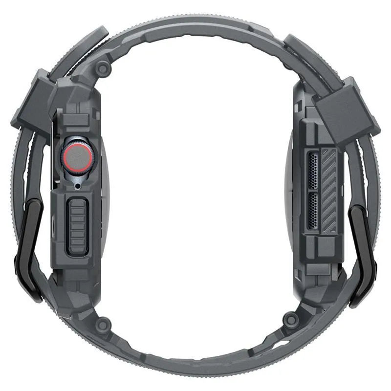 Spigen Rugged Armor Pro – apyrankė su dėklu, skirta „Apple Watch 10 46 mm“ (tamsiai pilka)