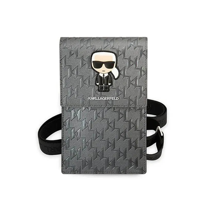 Karl Lagerfeld Monogram Ikonik Patch telefono krepšys-piniginė – krepšys išmaniajam telefonui ir aksesuarams (sidabrinis)