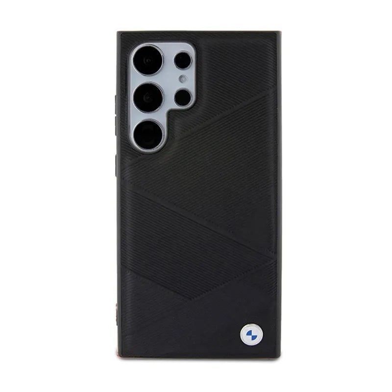 BMW Signature Leather Crossing Lines Pattern – dėklas Samsung Galaxy S24 Ultra (juodas)
