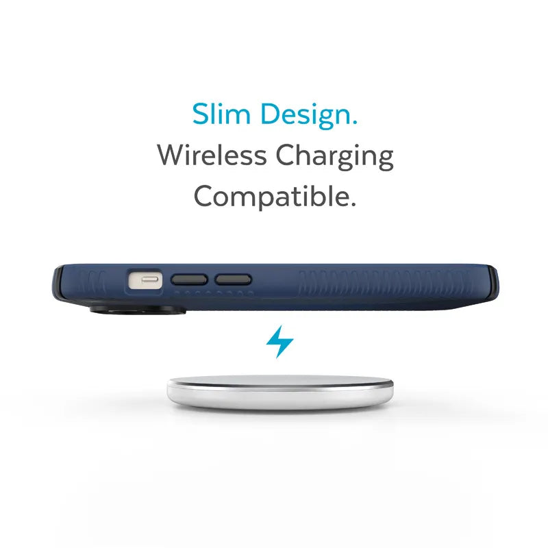 Speck Presidio2 Grip – neslystantis iPhone 15 Plus / 14 Plus dėklas (Coastal Blue / Black / White)