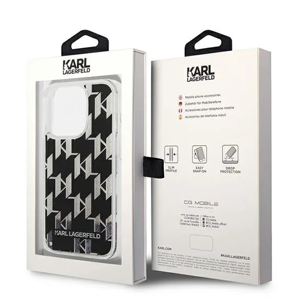Karl Lagerfeld Monogram Liquid Glitter – dėklas iPhone 14 Pro Max (juodas)