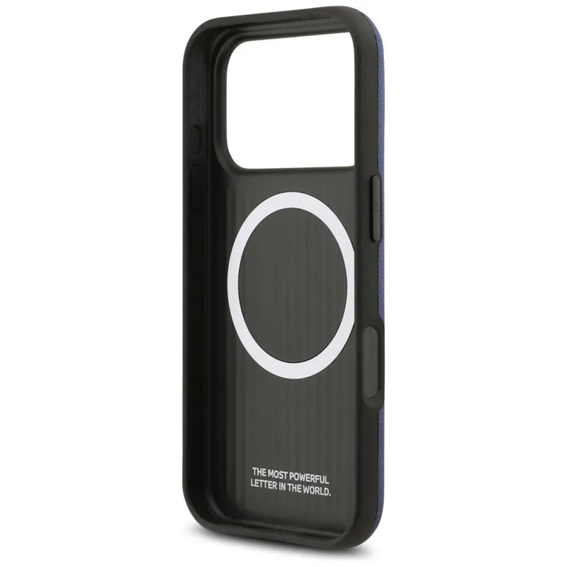 BMW M FW Metal Logo MagSafe – dėklas iPhone 17 Pro (tamsiai mėlynas)