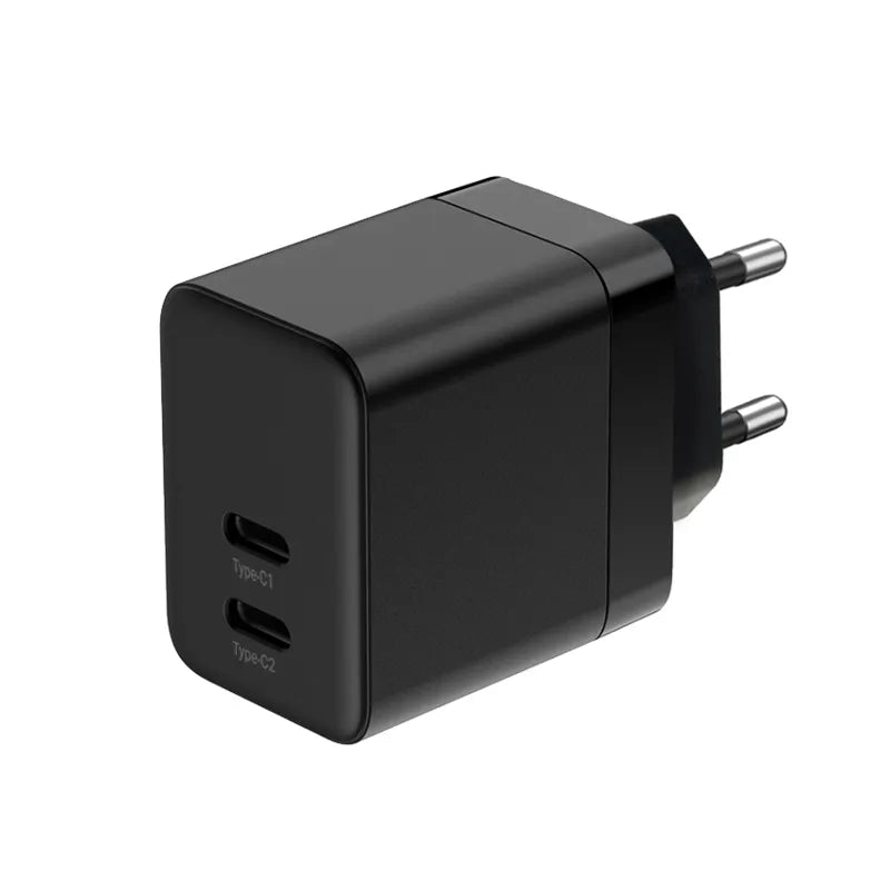 Crong Ultra Compact GaN – 2x USB-C 35W PD 3.0 sieninis įkroviklis su PPS (juodas)
