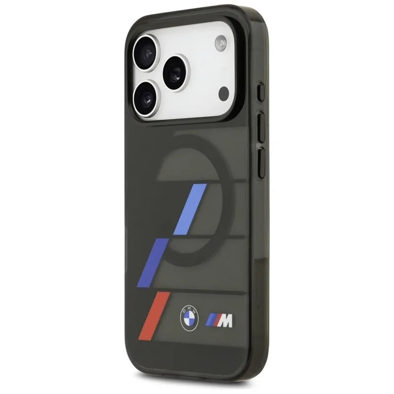 BMW M IML Metal Buttons Tricolor Lines MagSafe – dėklas iPhone 17 Pro (juodas)
