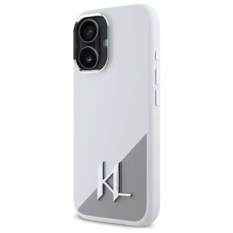 Karl Lagerfeld Silicone Shadow Metal Initial MagSafe – dėklas iPhone 16 (baltas)