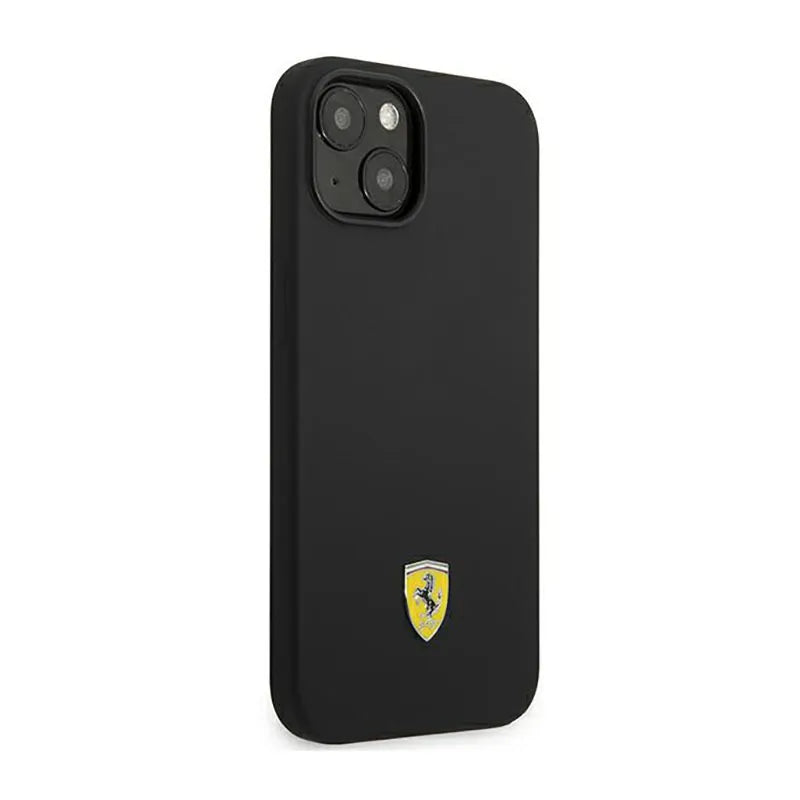 Ferrari Silicone Metal Logo – dėklas iPhone 14 (juodas)