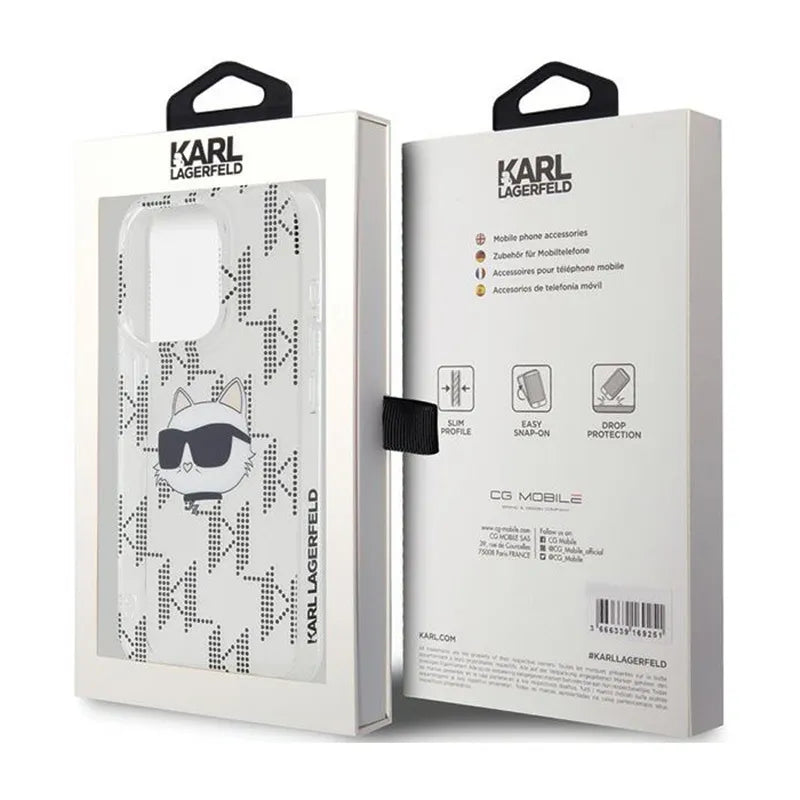 „Karl Lagerfeld IML Choupette Head & Monogram“ – „iPhone 15 Pro“ dėklas (skaidrus)