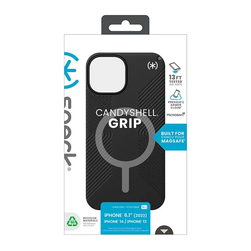 Speck Presidio2 Grip Magsafe - Dėklas iPhone 17e / 16e / 15 / 14 / 13 (Juoda / Skalūno pilka / Balta)