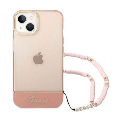 Guess Translucent Pearl Strap - dėklas, skirtas iPhone 14 Plus (rožinis)