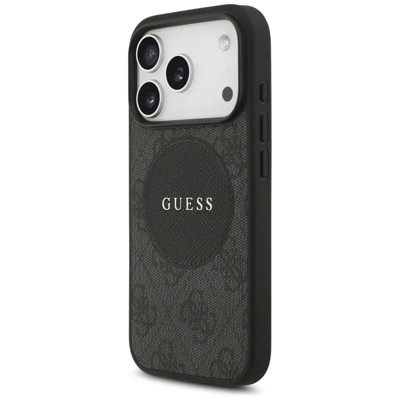 „Guess 4G Circle Classic Logo MagSafe“ – dėklas „iPhone 17 Pro“ (juodas)