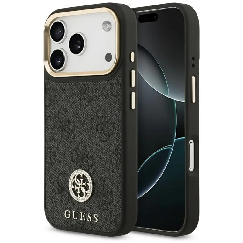 Guess 4G Strass Logo MagSafe - Dėklas iPhone 17 Pro (juodas)