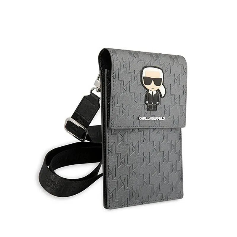 Karl Lagerfeld Monogram Ikonik Patch telefono krepšys-piniginė – krepšys išmaniajam telefonui ir aksesuarams (sidabrinis)