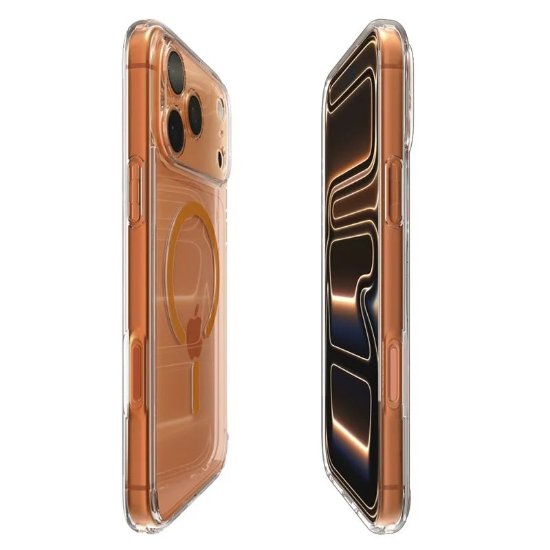 Spigen Ultra Hybrid Mag MagSafe – dėklas iPhone 17 Pro (skaidrus/oranžinis)
