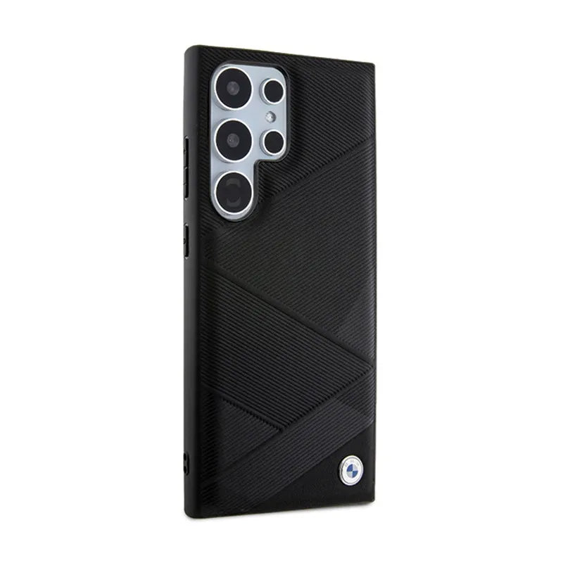 BMW Signature Leather Crossing Lines Pattern – dėklas Samsung Galaxy S24 Ultra (juodas)