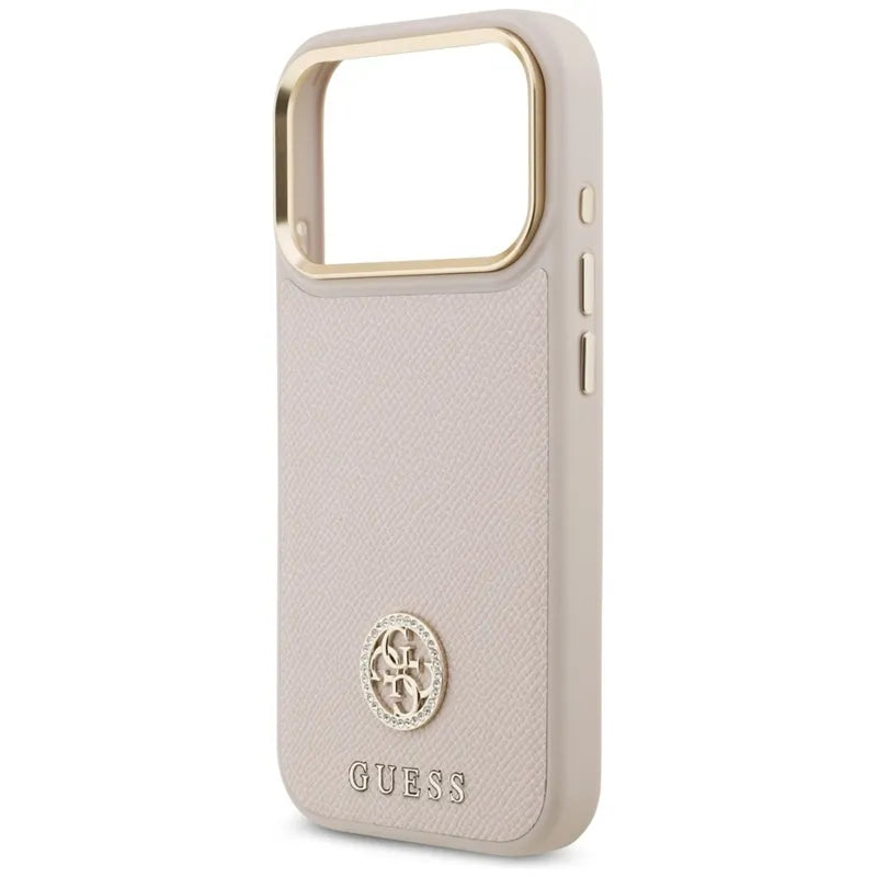 Guess Grained Strass Logo MagSafe – dėklas iPhone 17 Pro (rožinis)