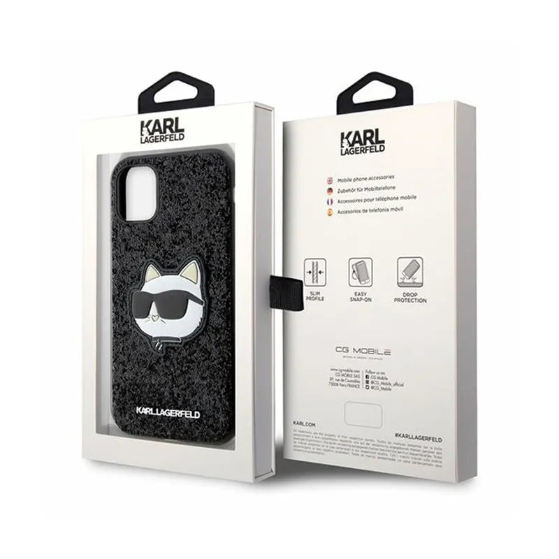 Karl Lagerfeld NFT Glitter Choupette Patch – dėklas iPhone 11 (juodas)