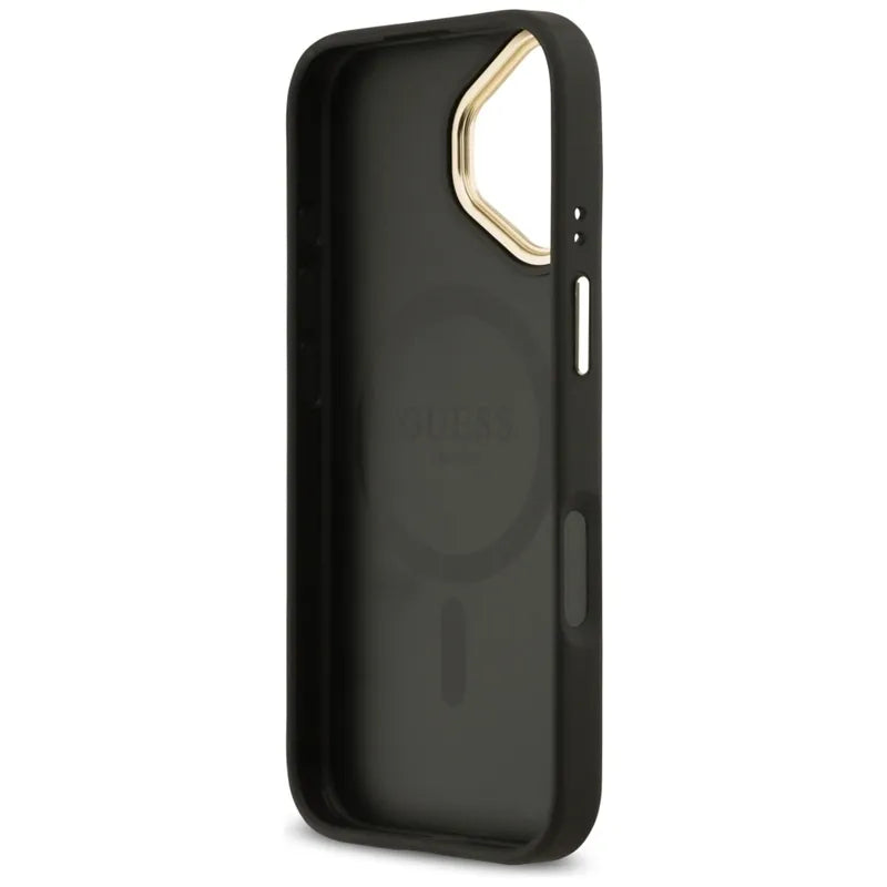 Guess Grained Strass Logo MagSafe – dėklas iPhone 17 (juodas)