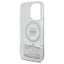 Karl Lagerfeld Liquid Glitter Karl Head MagSafe – dėklas „iPhone 16 Pro“ (skaidrus)
