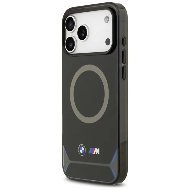 BMW M IML Metal Buttons & Logo MagSafe – dėklas iPhone 17 Pro Max (juoda-mėlyna)