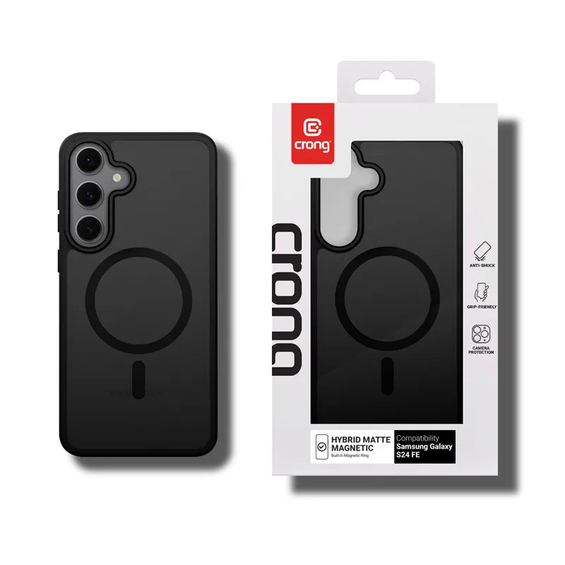 Crong Hybrid Matte Magnetic – MagSafe dėklas Samsung Galaxy S24 FE (juodas)