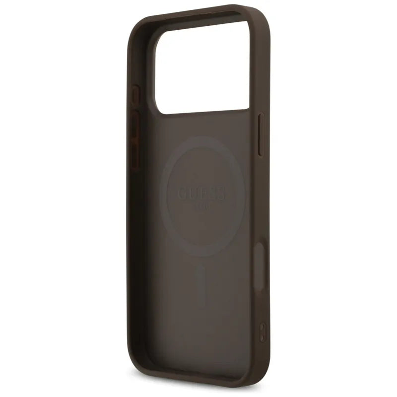 Guess 4G Printed Stripes MagSafe – Dėklas iPhone 17 Pro Max (rudos spalvos)