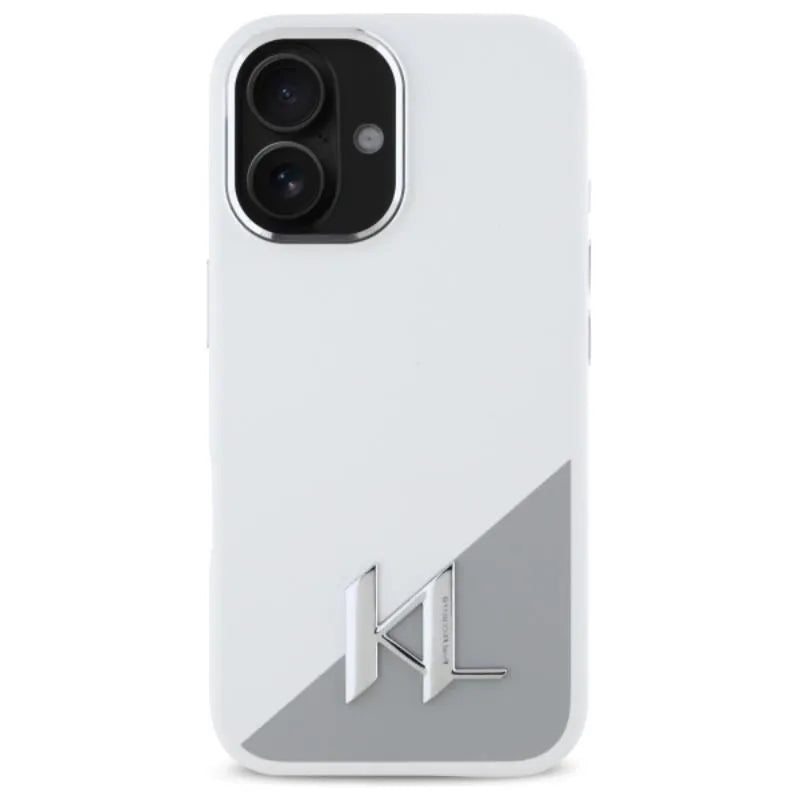 Karl Lagerfeld Silicone Shadow Metal Initial MagSafe – dėklas iPhone 16 (baltas)