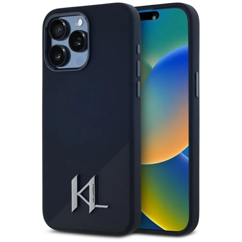 Karl Lagerfeld Silicone Shadow Metal Initial MagSafe – dėklas iPhone 15 Pro Max (juodas)