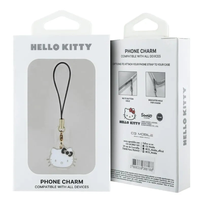 Hello Kitty telefono dirželis su Kitty galvutės pakabuku – telefono pakabukas (juodas)