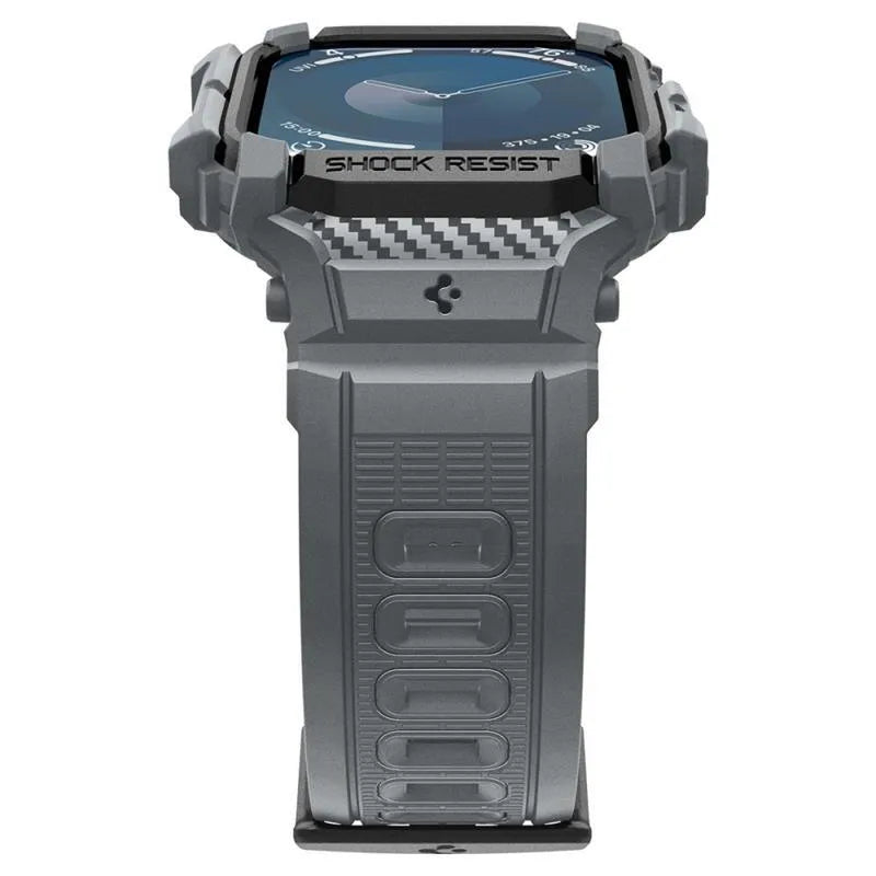 Spigen Rugged Armor Pro – apyrankė su dėklu, skirta „Apple Watch 10 46 mm“ (tamsiai pilka)