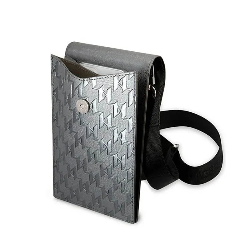 Karl Lagerfeld Monogram Ikonik Patch telefono krepšys-piniginė – krepšys išmaniajam telefonui ir aksesuarams (sidabrinis)