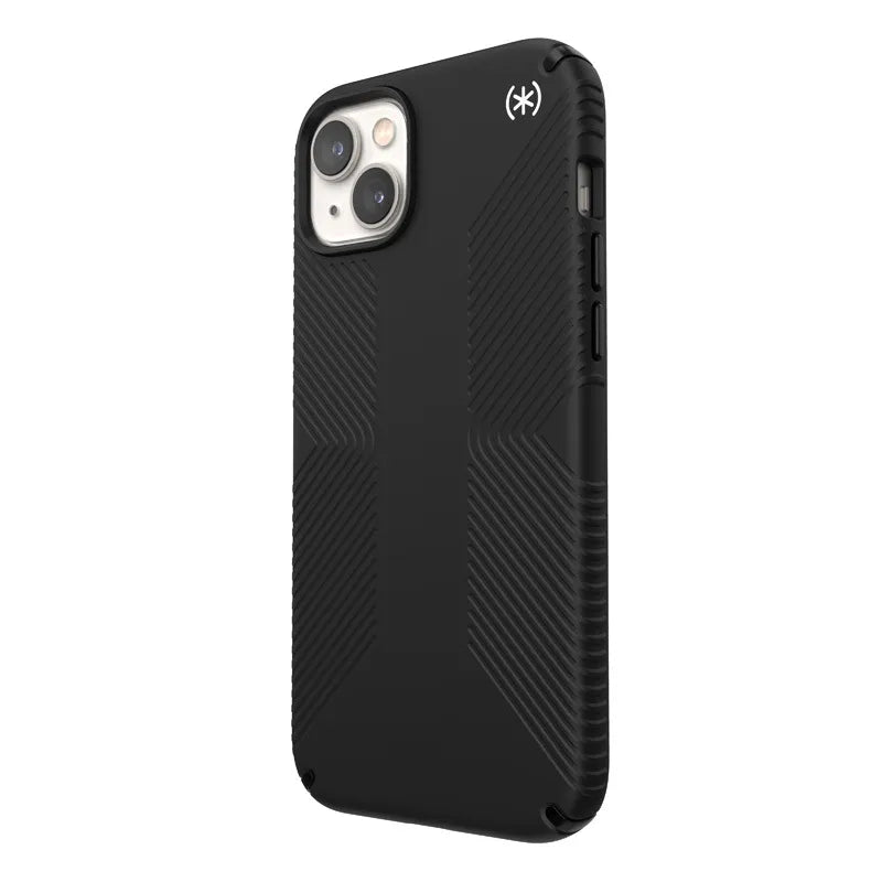 Speck Presidio2 Grip – neslystantis dėklas Apple iPhone 15 Plus / 14 Plus (juodas / juodas / baltas)