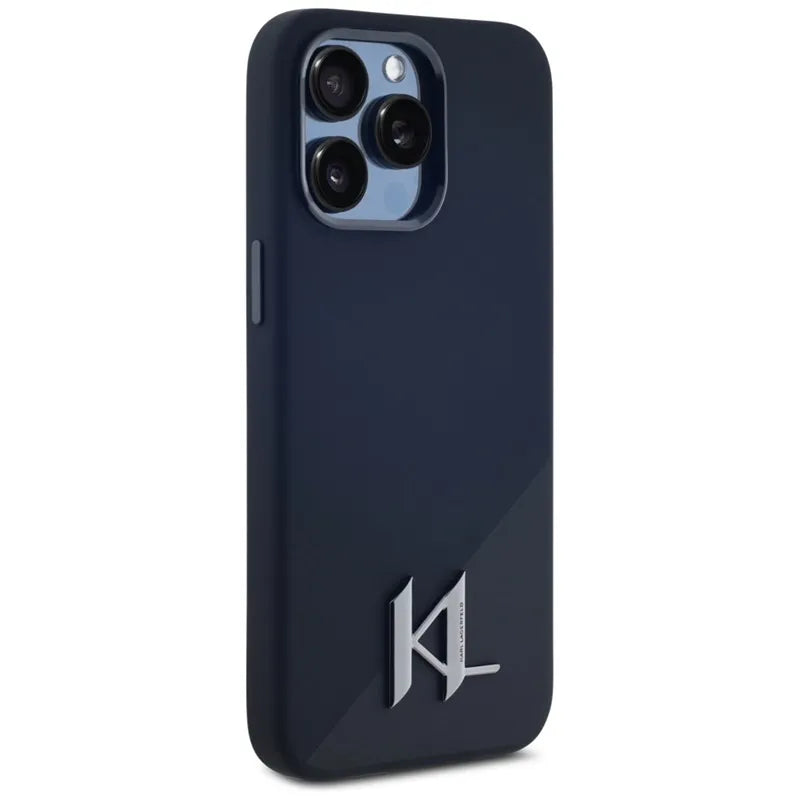 Karl Lagerfeld Silicone Shadow Metal Initial MagSafe – dėklas, skirtas iPhone 15 Pro (juodas)