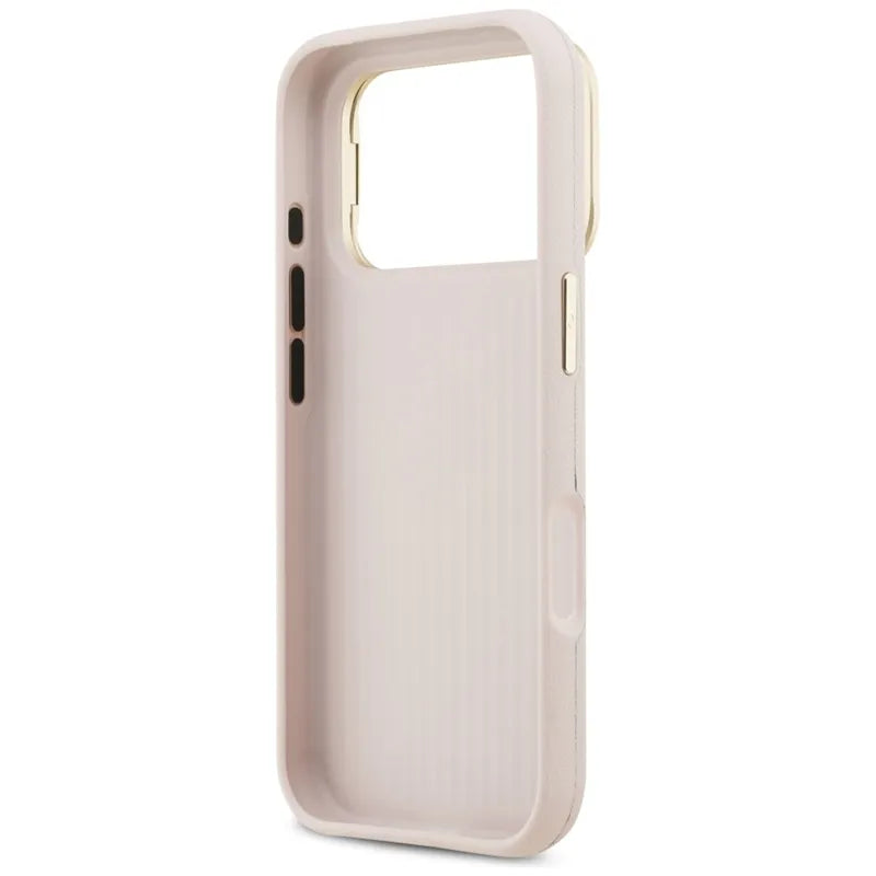 Guess Grained Big 4G & Stand Camera – dėklas iPhone 17 Pro (rožinis)