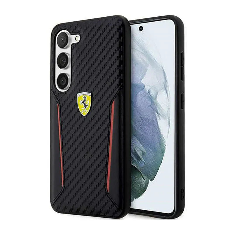 Ferrari Carbon Contrast Edges – dėklas Samsung Galaxy S23+ (juodas)