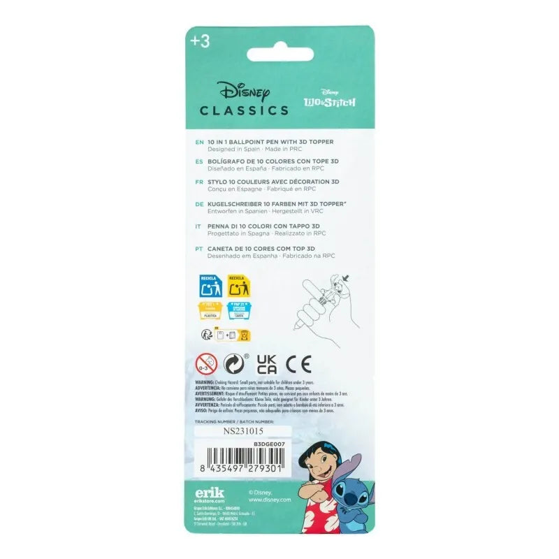 Disney Stitch – 10 spalvų automatinis tušinukas su 3D figūrėle