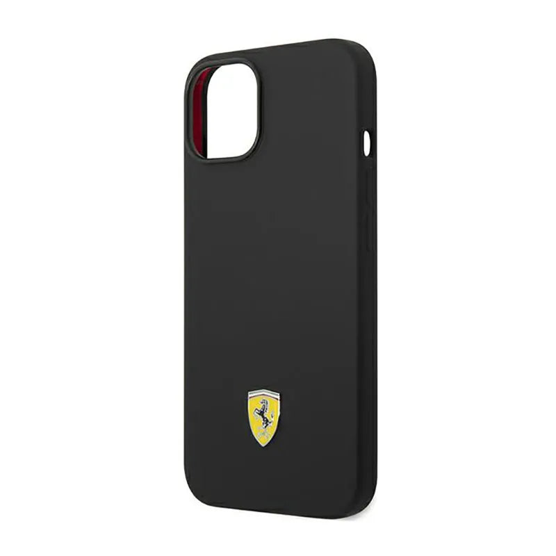 Ferrari Silicone Metal Logo – dėklas iPhone 14 (juodas)