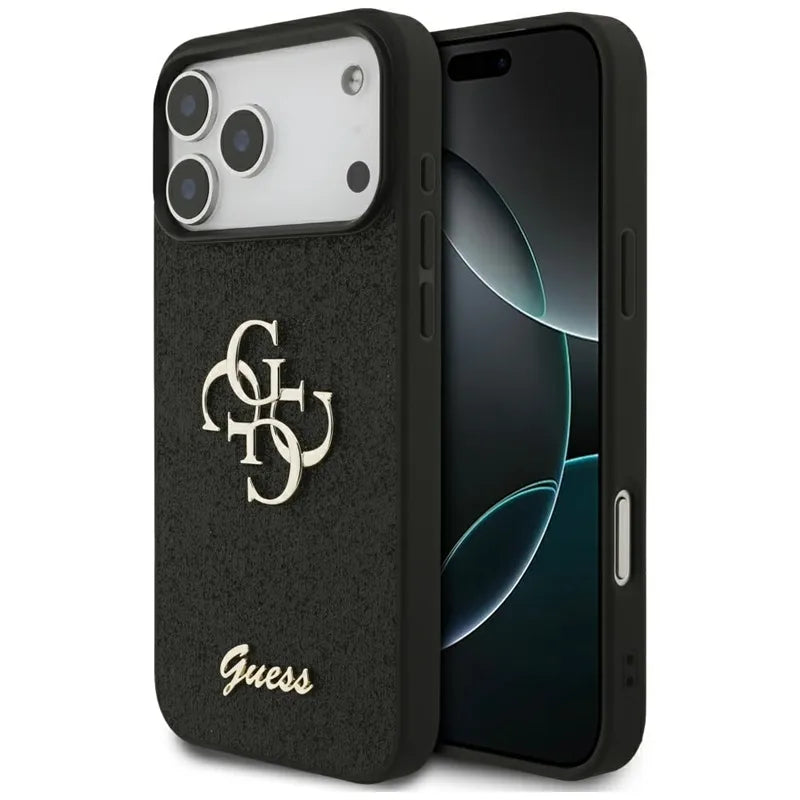 Guess Fixed Glitter Big 4G - Dėklas skirtas iPhone 17 Pro Max (juodas)