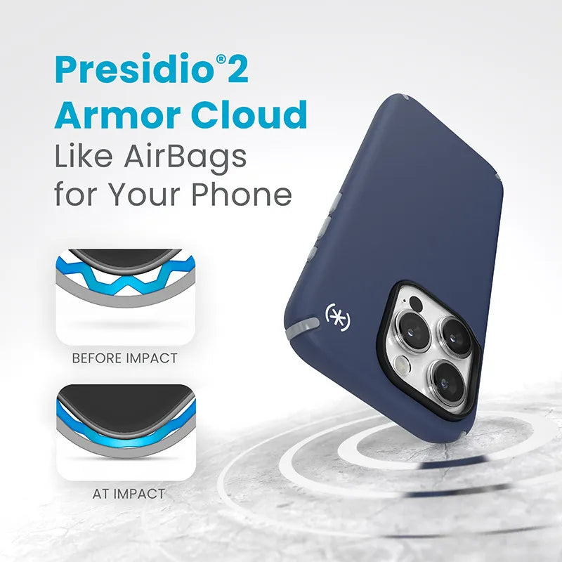 Speck Presidio2 Pro MagSafe – dėklas iPhone 15 Pro (Coastal Blue / Dust Gray / White)