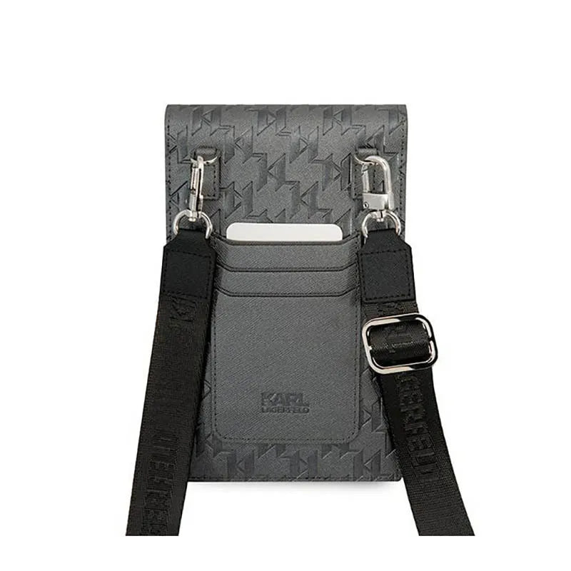 Karl Lagerfeld Monogram Ikonik Patch telefono krepšys-piniginė – krepšys išmaniajam telefonui ir aksesuarams (sidabrinis)