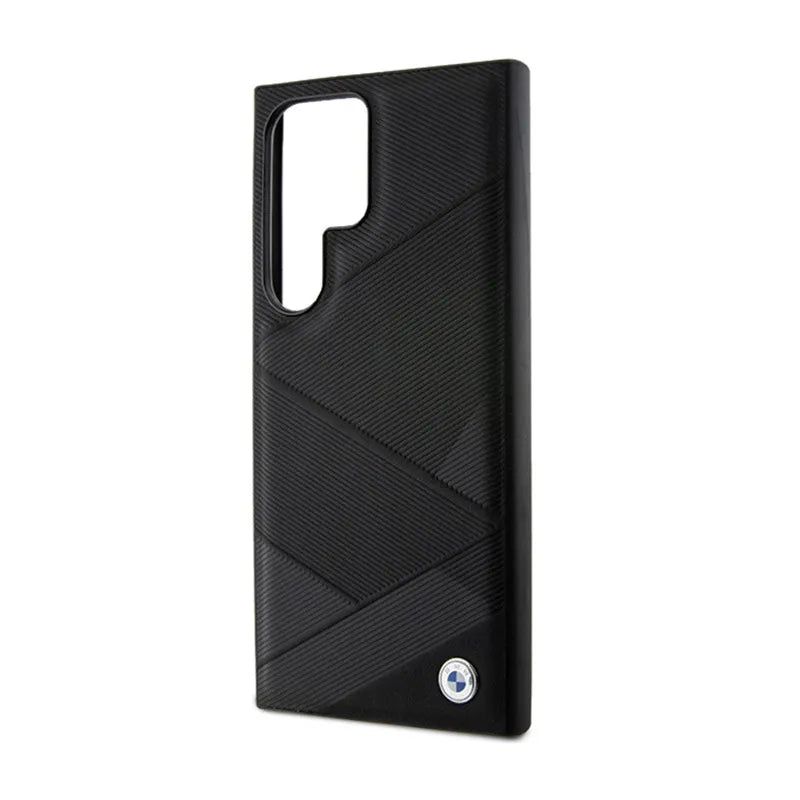 BMW Signature Leather Crossing Lines Pattern – dėklas Samsung Galaxy S24 Ultra (juodas)