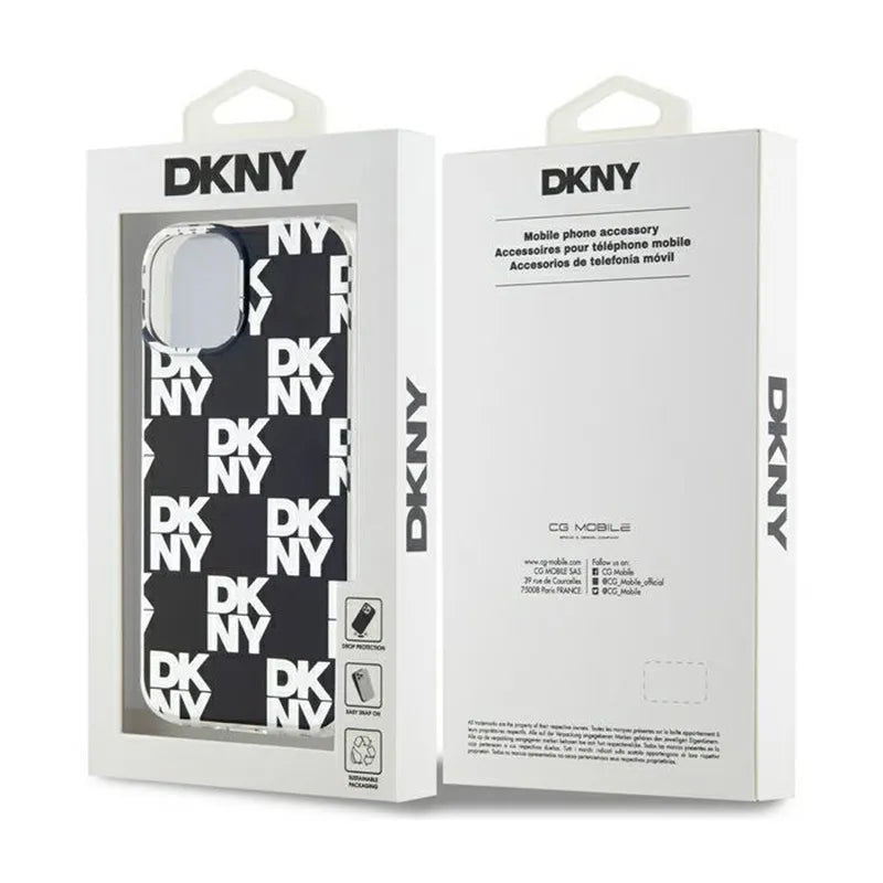 DKNY IML Checkered Mono Pattern – dėklas iPhone 15 Plus / 14 Plus (juodas)