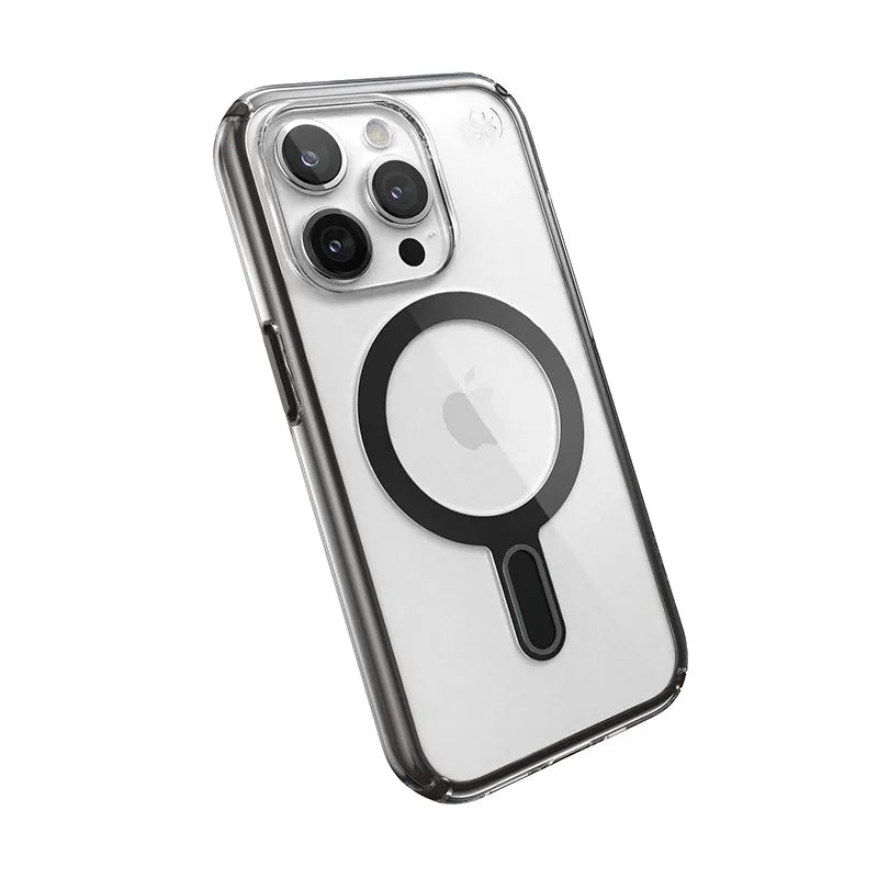 Speck Presidio Perfect-Clear ClickLock & MagSafe – iPhone 15 Pro dėklas (skaidrus / matinis juodas / pilkas)