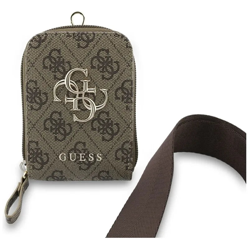 Guess 4G Metal Logo universali crossbody telefono dirželio ir piniginės komplektas (ruda)
