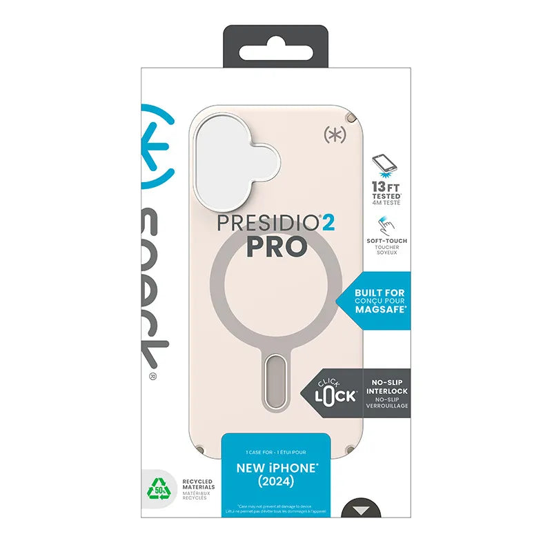 Speck Presidio2 Pro ClickLock & MagSafe - iPhone 16 dėklas (Bleached Bone / Heirloom Gold / Hazel Brown)